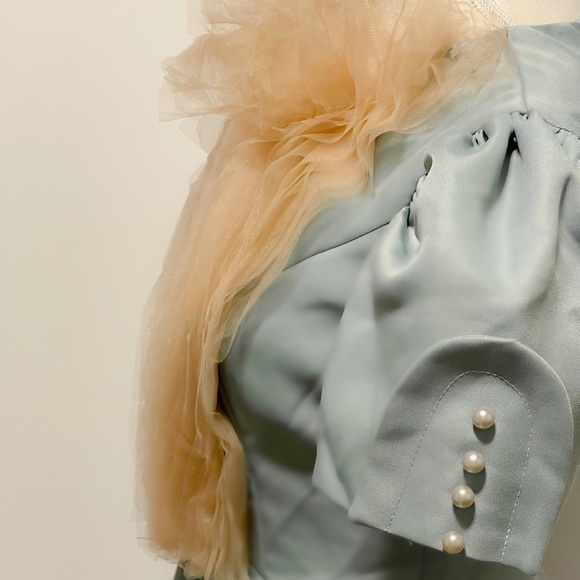 Lolita Cosplay Light Blue Short Dress w/Tulle Collar Sz Small - Picture 4 of 8